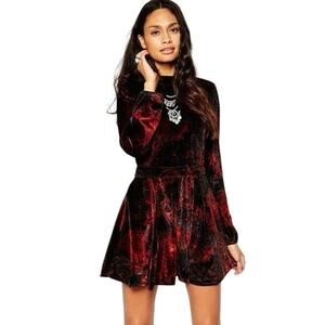 Free People Red Velvet Onyx Combo Cutout Back Long Sleeve Romper